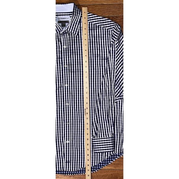Johnston & Murphy Men's Large Tailored Fit Blue & White Plaid Button Down Shirt - Picture 3 of 5
